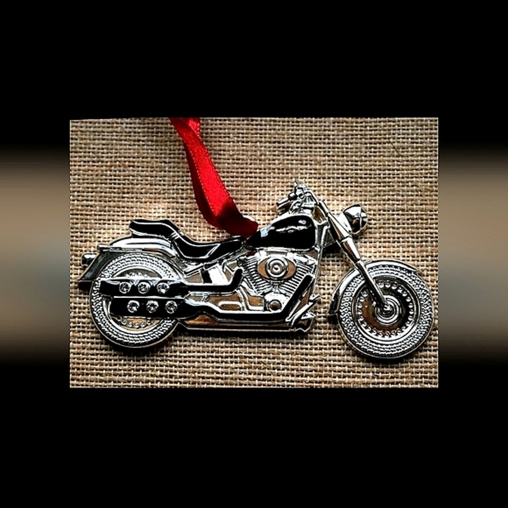 Christmas Tree Hoilday Ornament Silver Motorcycle